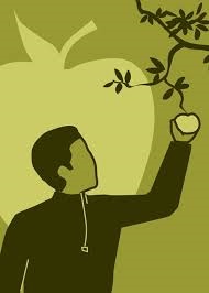 Tecknad bild av man som plockar ett äpple